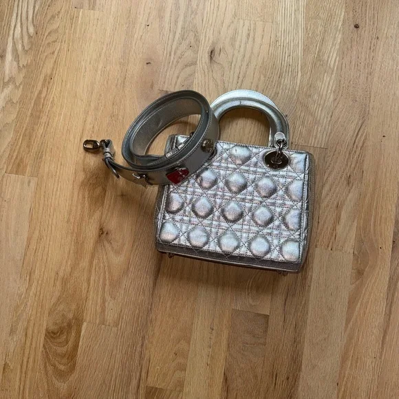 Dior Silver Mini Bag with Quilted Cannage Pattern - Picture 5 of 17